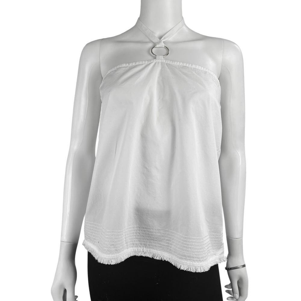 Trina Turk White Halter Top O Ring Y2K Coastal Cowgirl Euro Summer Boho Chic‎